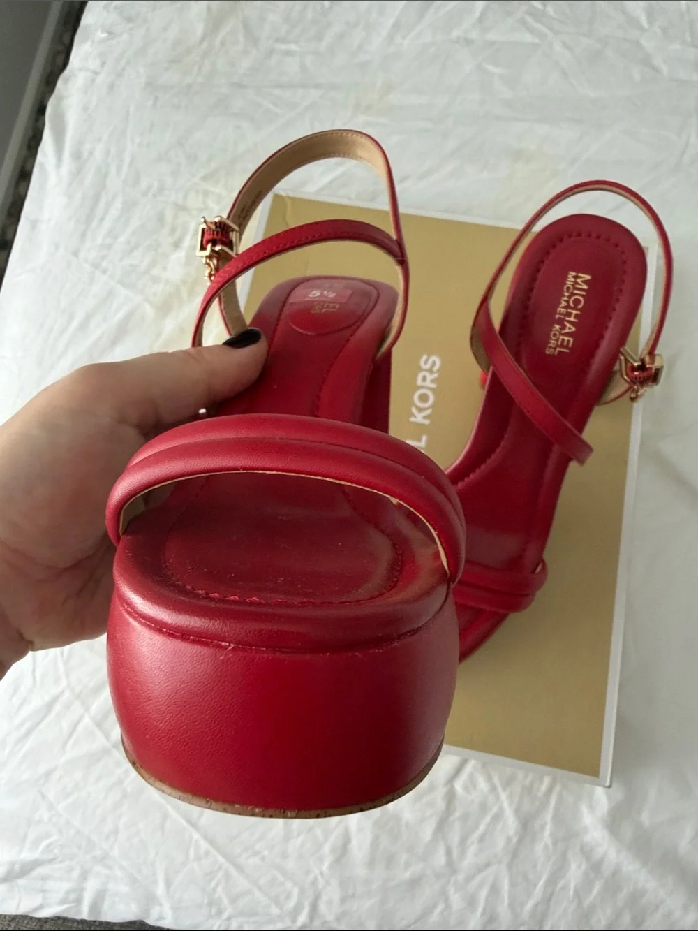 Michael Kors Red Platform Block Heel Sandals